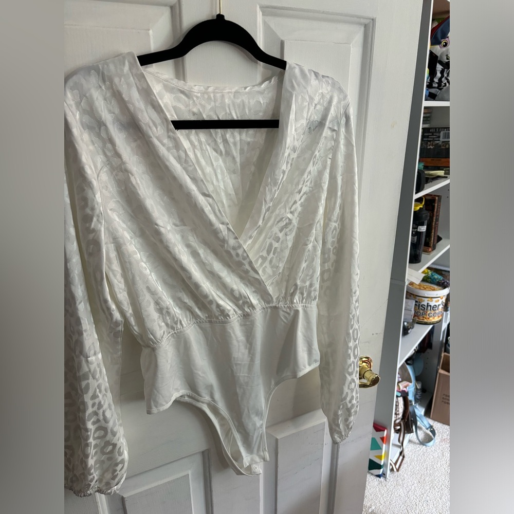 White animal print body suit